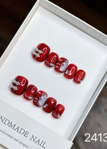 241323#Red Cheongsam Short Round Nails