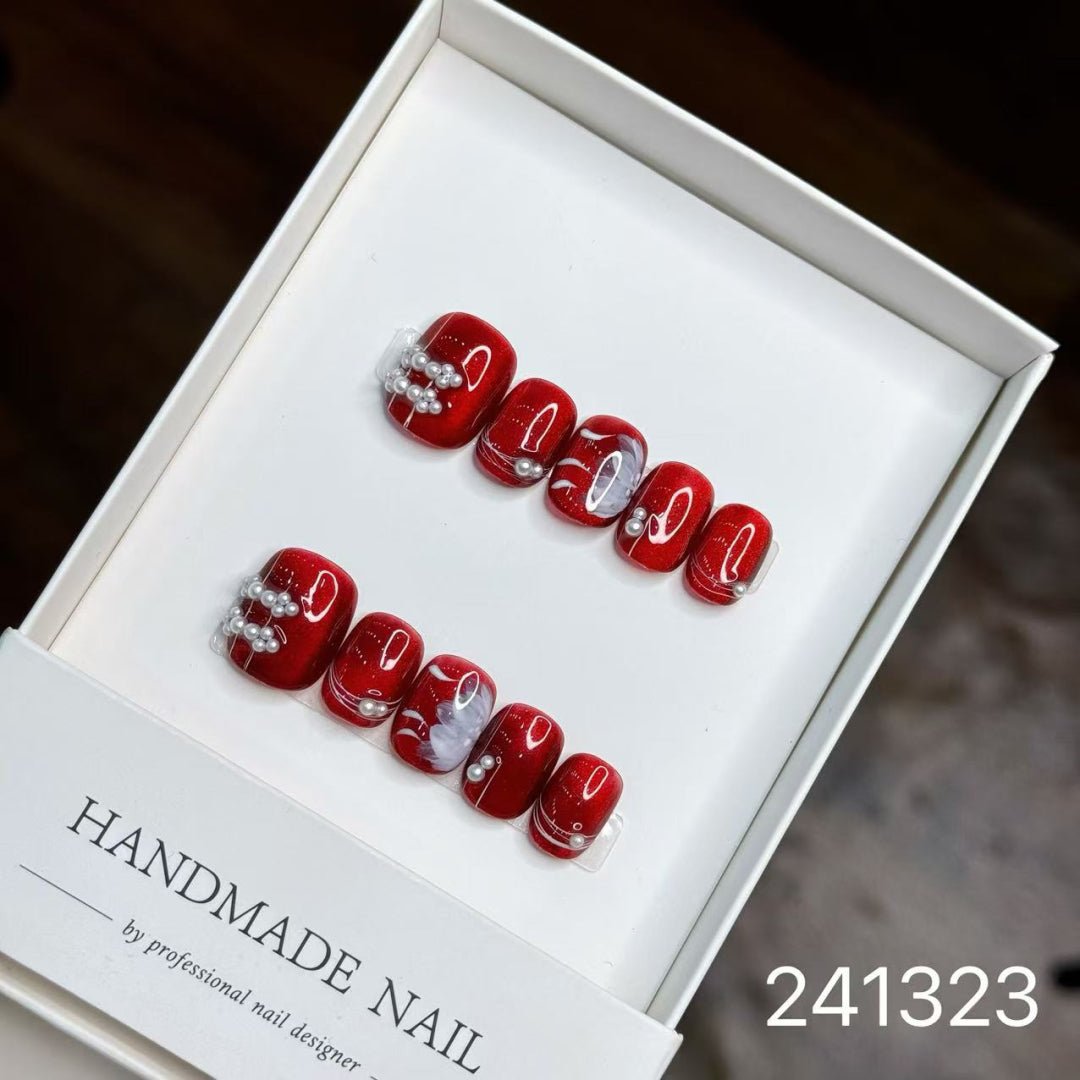 241323#Red Cheongsam Short Round Nails
