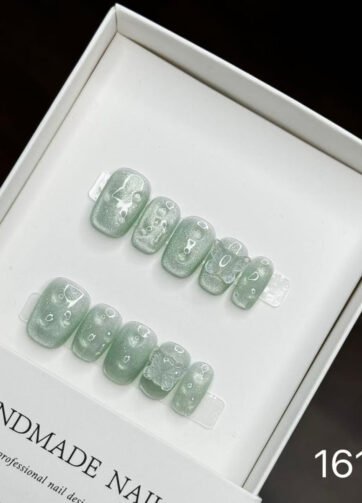 16126#Green Water Butterfly Short Square Nails