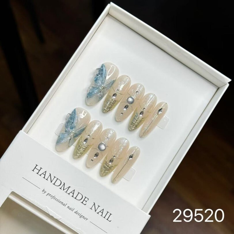 29520#Ice Blue Butterfly Long Oval