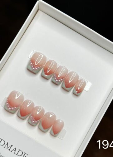 19450#Pearl French Short Square Nails