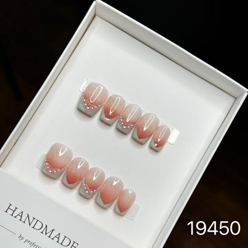 19450#Pearl French Short Square Nails