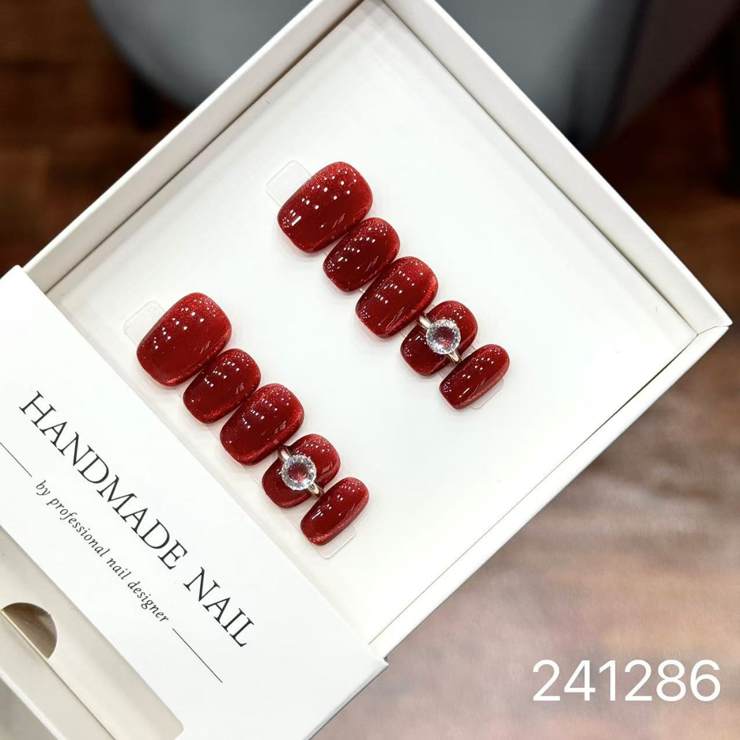 241286#One Carat Red Short Nails