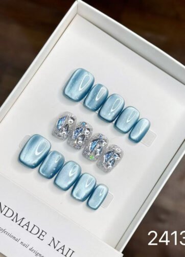 241390#Blue Elegance Short Square Nails