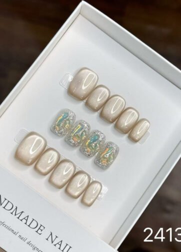 241387#Cocoa Milk Tea Short Square Nails