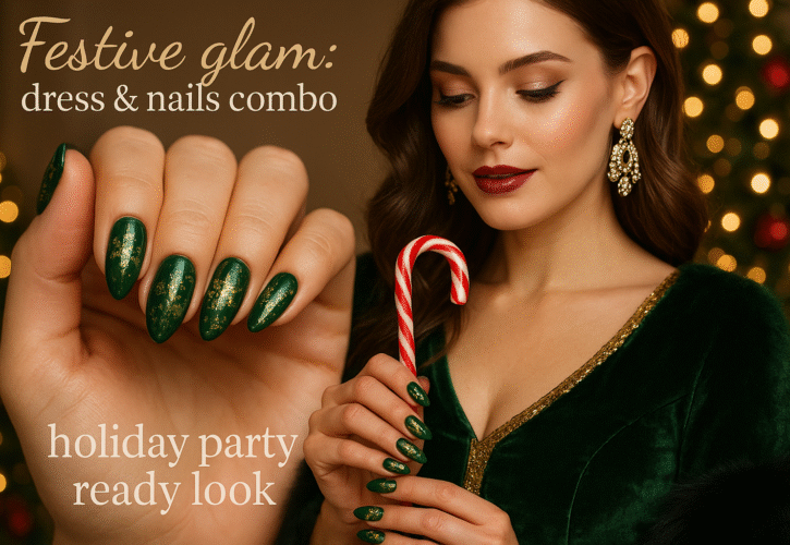 Christmas Party Outfit & Press-On Nail Inspiration for a Festive Look