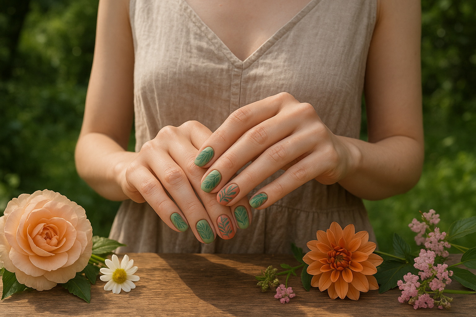 20250702 2342 botanical nail art display simple compose 01jz5wrg3afp9rtxf8mn3hrpp9